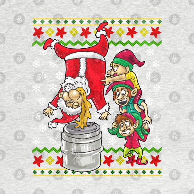 Santa Claus Elf Beer Keg Stand Ugly Christmas Sweater by E